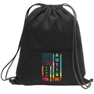 Autism Tie Dye US Flag Colorful Sweatshirt Cinch Pack Bag