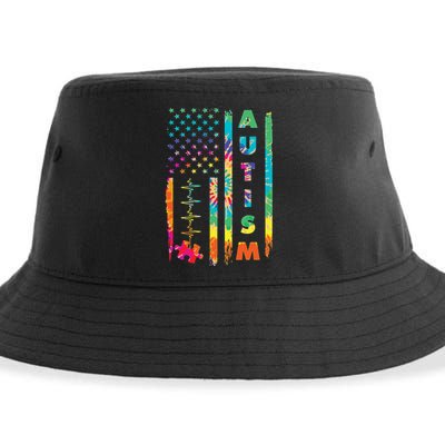 Autism Tie Dye US Flag Colorful Sustainable Bucket Hat