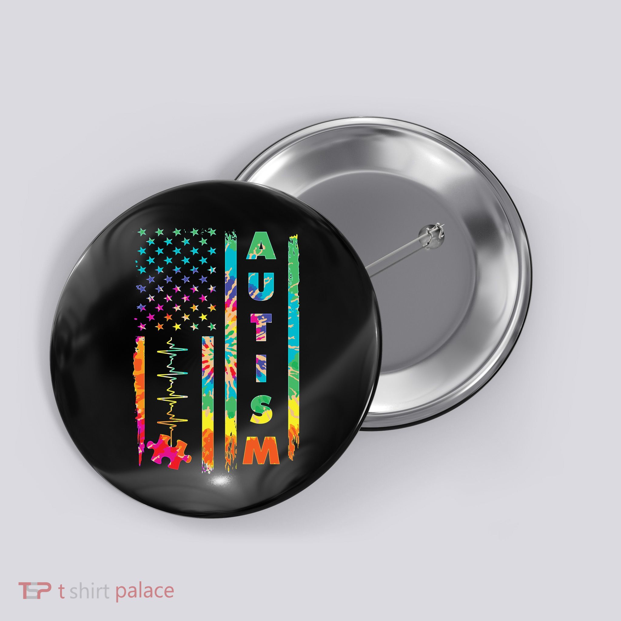 Autism Tie Dye US Flag Colorful Button