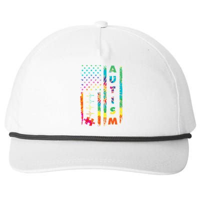 Autism Tie Dye US Flag Colorful Snapback Five-Panel Rope Hat