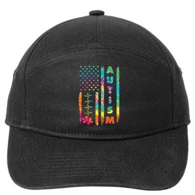 Autism Tie Dye US Flag Colorful 7-Panel Snapback Hat