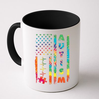 Autism Tie Dye US Flag Colorful Mug