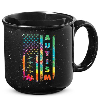 Autism Tie Dye US Flag Colorful 15oz Campfire Ceramic Mug