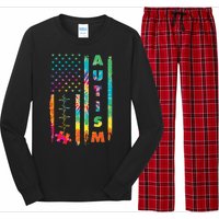 Autism Tie Dye US Flag Colorful Long Sleeve Pajama Set