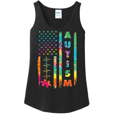 Autism Tie Dye US Flag Colorful Ladies Essential Tank