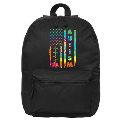 Autism Tie Dye US Flag Colorful 16 in Basic Backpack