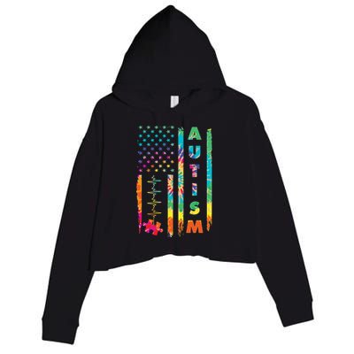 Autism Tie Dye US Flag Colorful Crop Fleece Hoodie