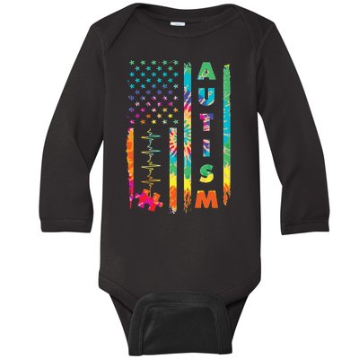 Autism Tie Dye US Flag Colorful Baby Long Sleeve Bodysuit