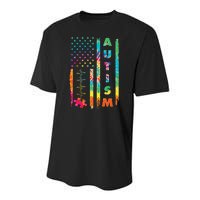 Autism Tie Dye US Flag Colorful Youth Performance Sprint T-Shirt