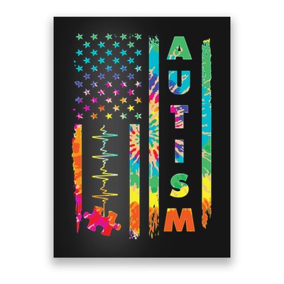 Autism Tie Dye US Flag Colorful Poster