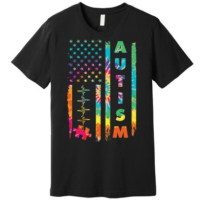 Autism Tie Dye US Flag Colorful Premium T-Shirt