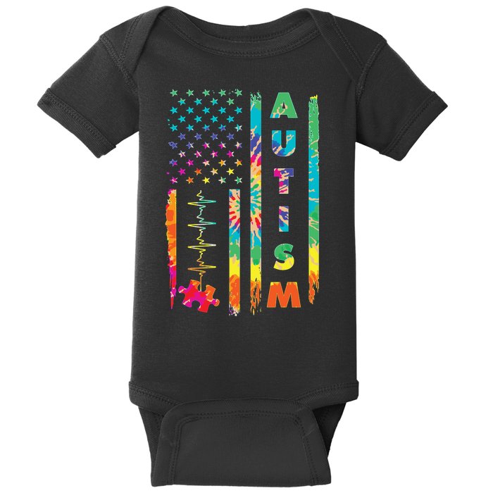 Autism Tie Dye US Flag Colorful Baby Bodysuit