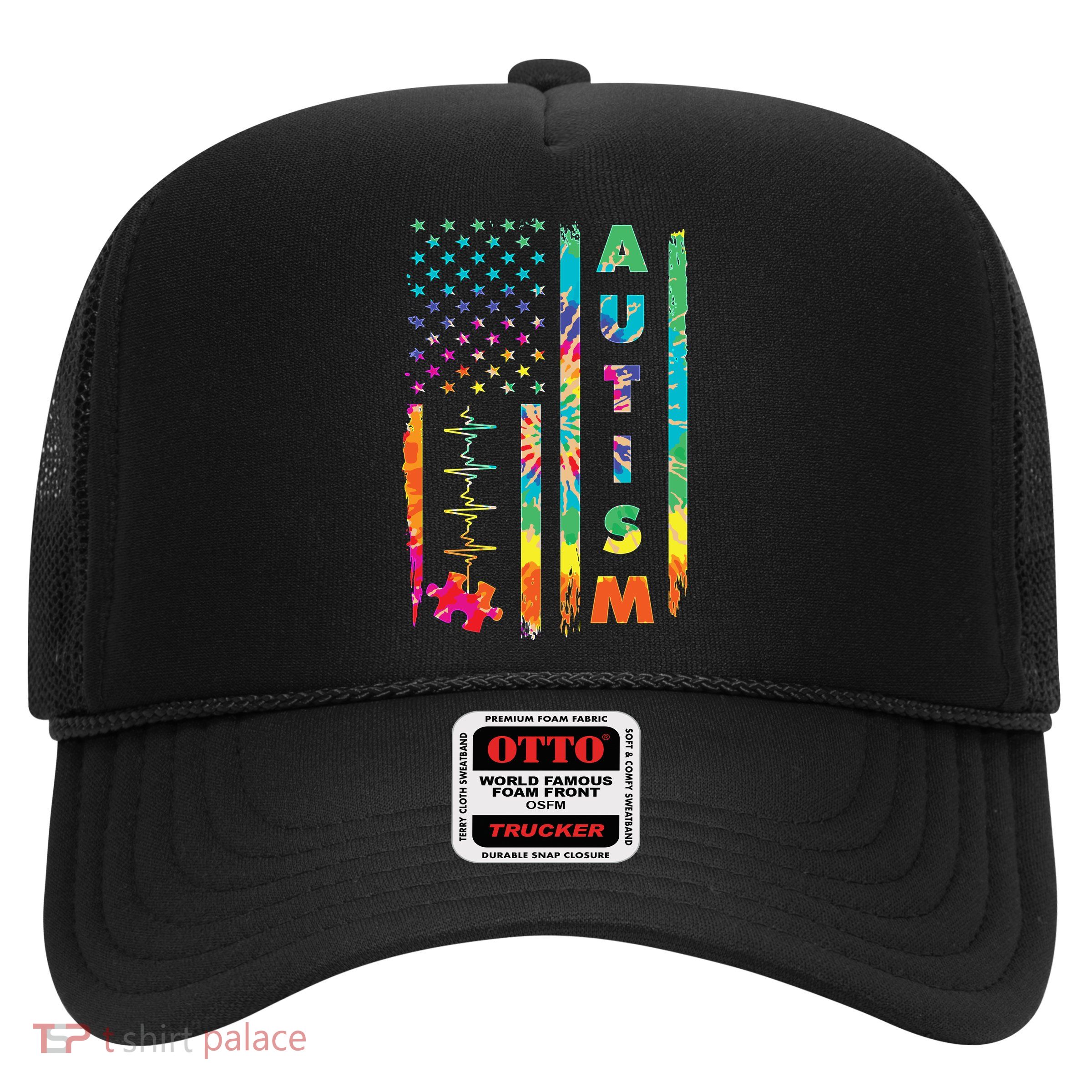 Autism Tie Dye US Flag Colorful Trucker Hat