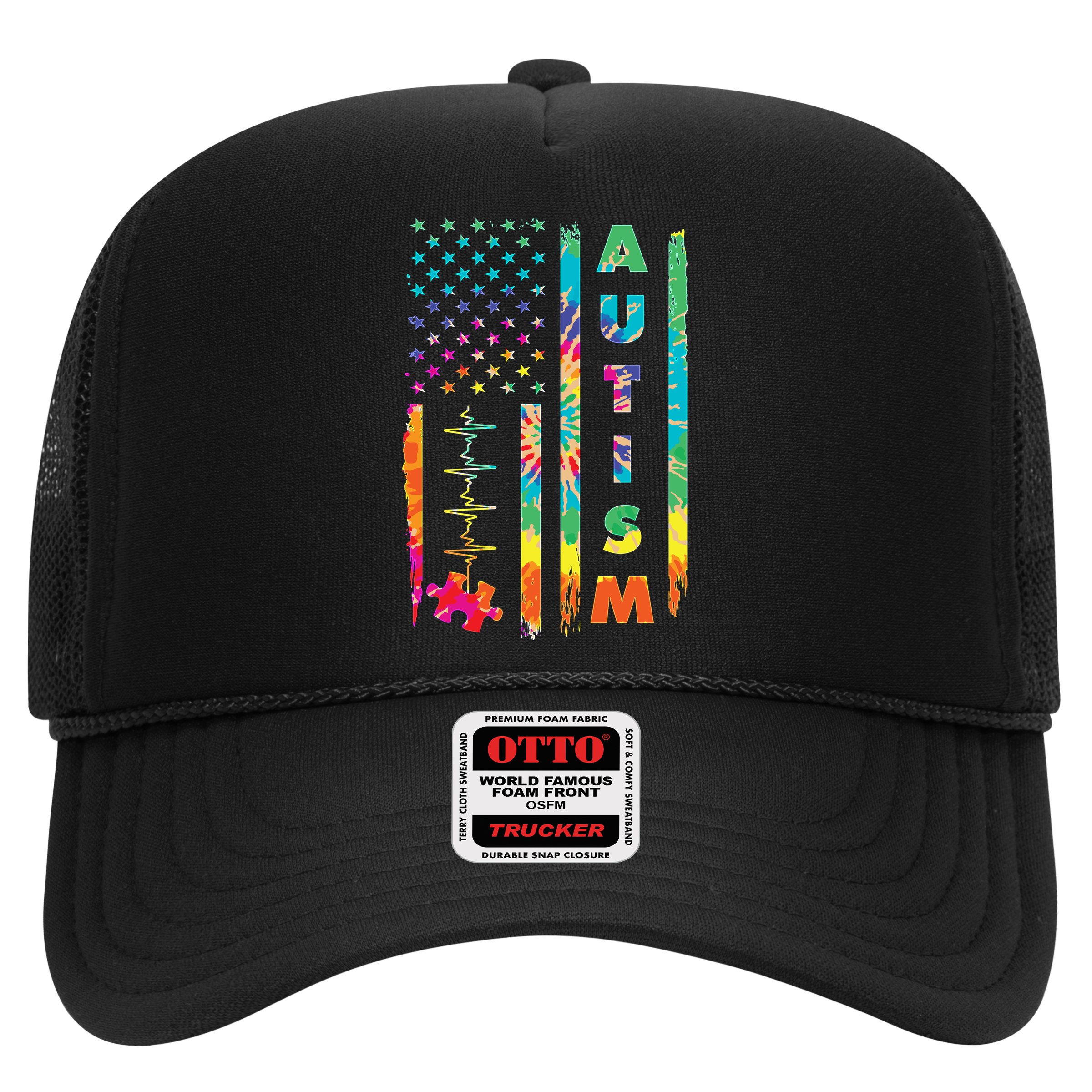 Autism Tie Dye US Flag Colorful Hat