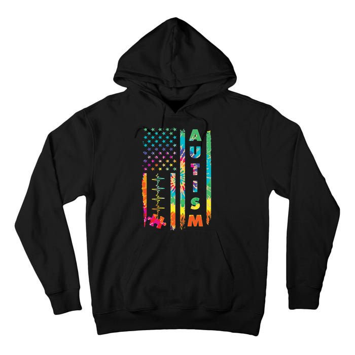 Autism Tie Dye US Flag Colorful Tall Hoodie