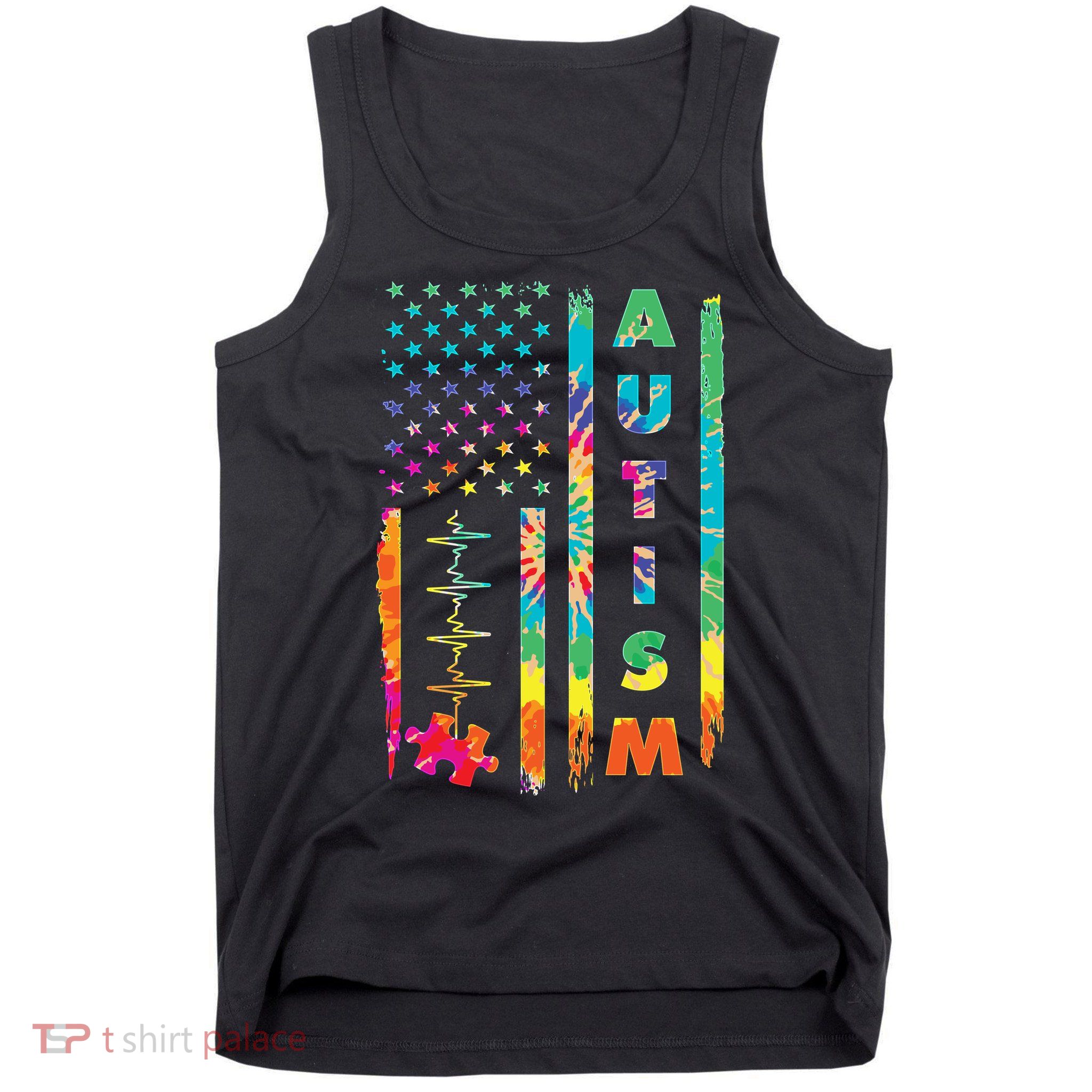 Autism Tie Dye US Flag Colorful Tank Top