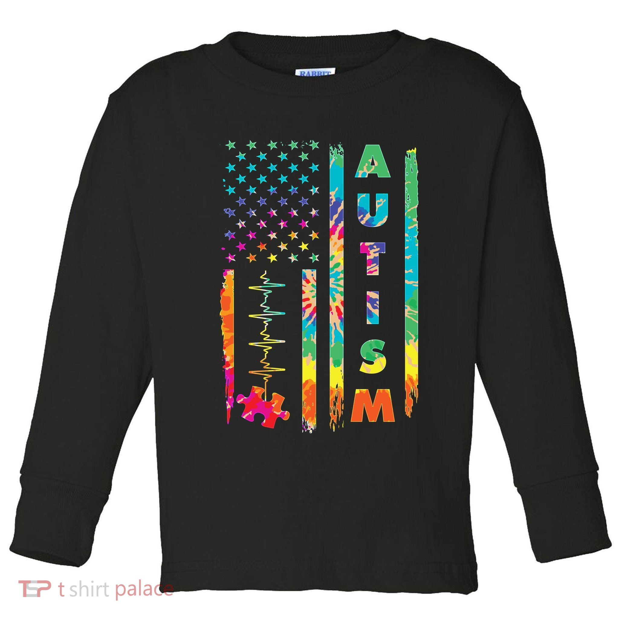 Autism Tie Dye US Flag Colorful Toddler Long Sleeve Shirt