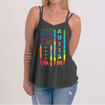 Autism Tie Dye US Flag Colorful Women's Strappy Tank