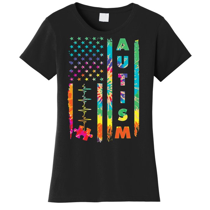 Autism Tie Dye US Flag Colorful Women's T-Shirt