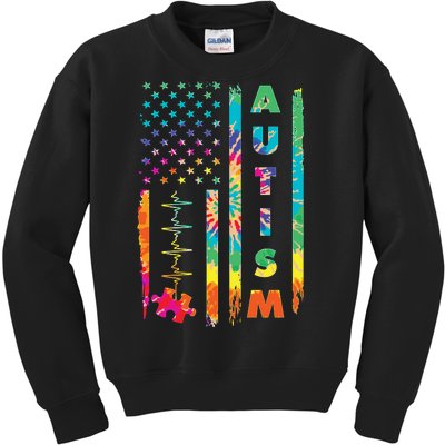 Autism Tie Dye US Flag Colorful Kids Sweatshirt