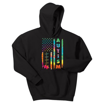 Autism Tie Dye US Flag Colorful Kids Hoodie