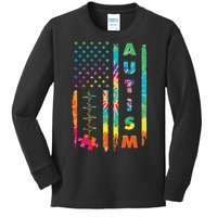 Autism Tie Dye US Flag Colorful Kids Long Sleeve Shirt