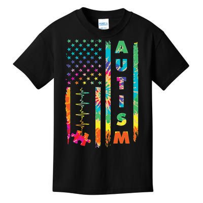 Autism Tie Dye US Flag Colorful Kids T-Shirt