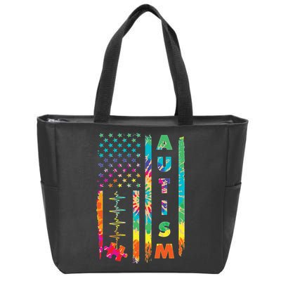 Autism Tie Dye US Flag Colorful Zip Tote Bag