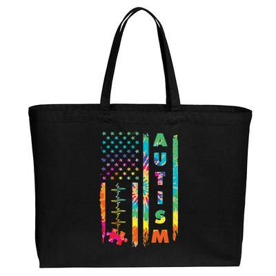 Autism Tie Dye US Flag Colorful Cotton Canvas Jumbo Tote