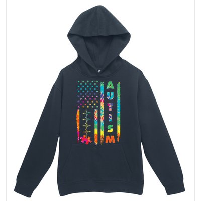 Autism Tie Dye US Flag Colorful Urban Pullover Hoodie