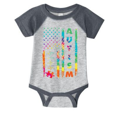 Autism Tie Dye US Flag Colorful Infant Baby Jersey Bodysuit