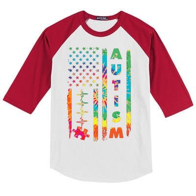 Autism Tie Dye US Flag Colorful Kids Colorblock Raglan Jersey