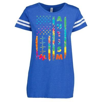 Autism Tie Dye US Flag Colorful Enza Ladies Jersey Football T-Shirt