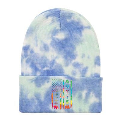 Autism Tie Dye US Flag Colorful Tie Dye 12in Knit Beanie