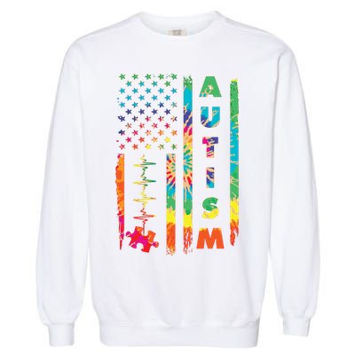 Autism Tie Dye US Flag Colorful Garment-Dyed Sweatshirt