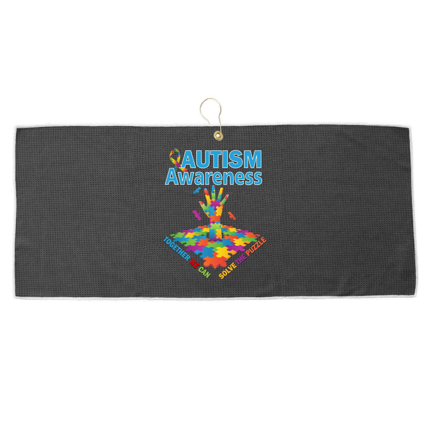  Autism Together We Can Solve The Puzzle Large Microfiber Waffle Golf Towel