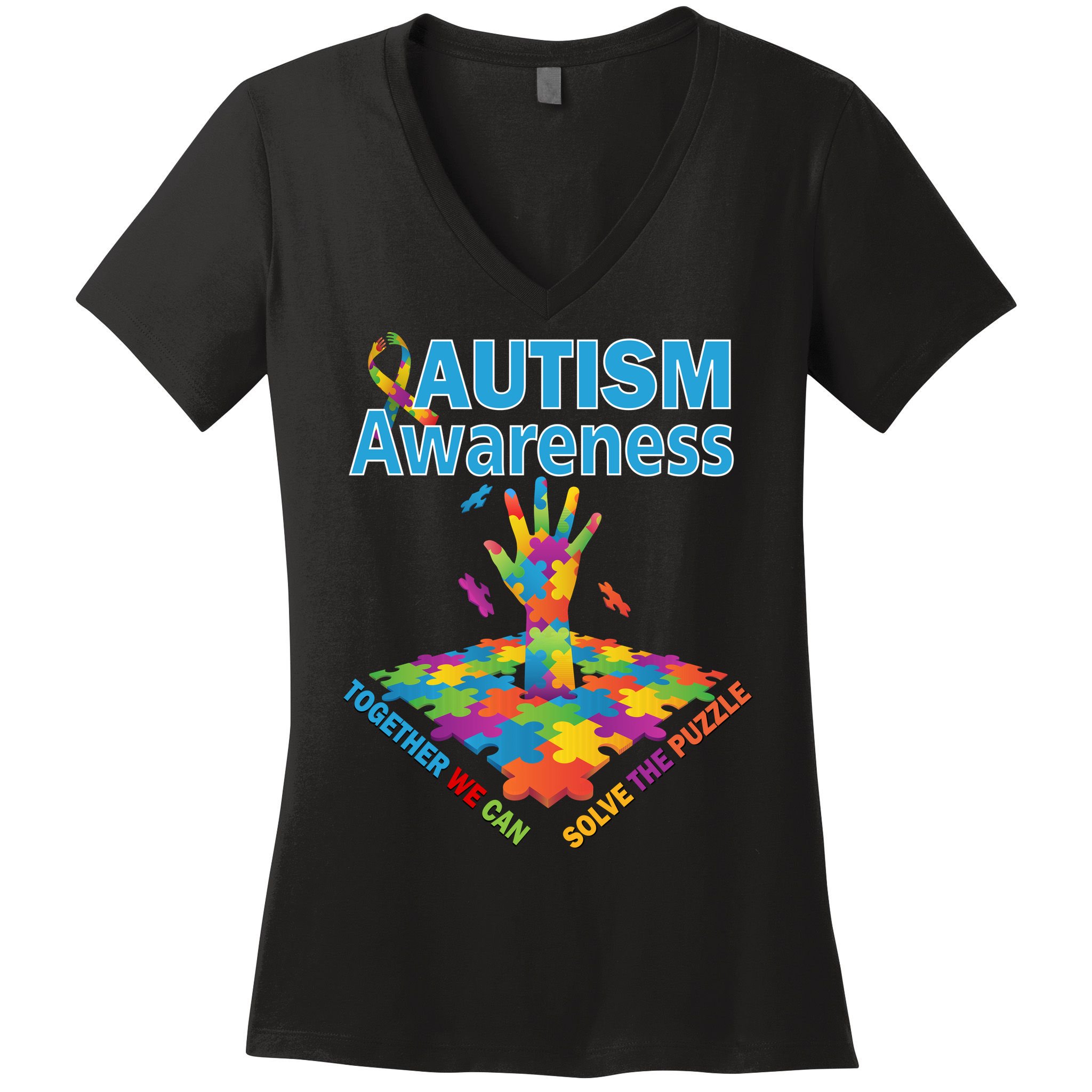  Autism Together We Can Solve The Puzzle Women's V-Neck T-Shirt