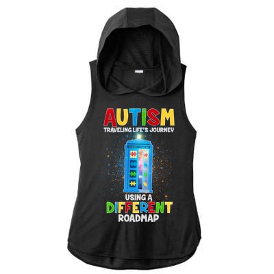 Autism Using a Different Road Map Ladies PosiCharge Tri-Blend Wicking Draft Hoodie Tank