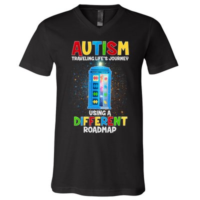 Autism Using a Different Road Map V-Neck T-Shirt