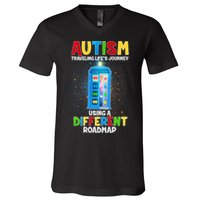 Autism Using a Different Road Map V-Neck T-Shirt