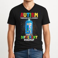 Autism Using a Different Road Map V-Neck T-Shirt