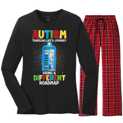 Autism Using a Different Road Map Women's Long Sleeve Flannel Pajama Set 