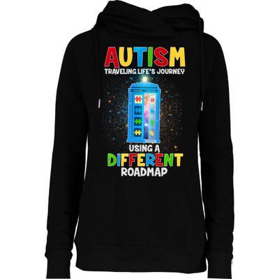 Autism Using a Different Road Map Womens Funnel Neck Pullover Hood