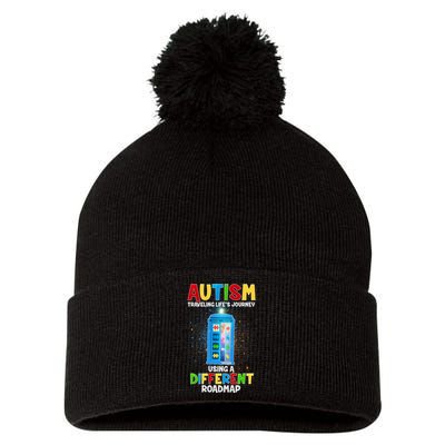 Autism Using a Different Road Map Pom Pom 12in Knit Beanie