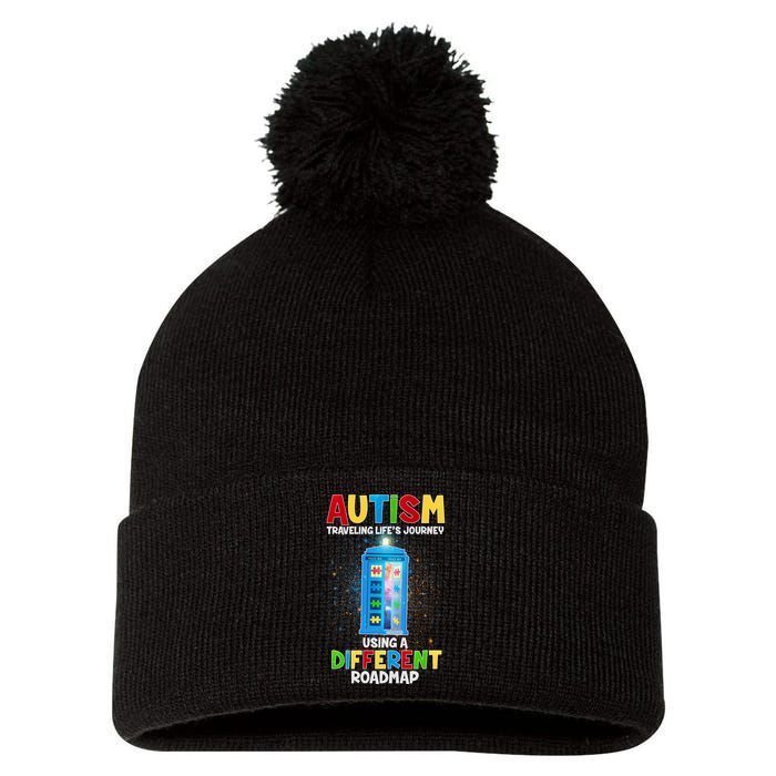 Autism Using a Different Road Map Pom Pom 12in Knit Beanie