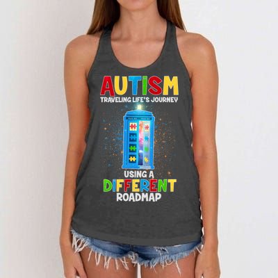 Autism Using a Different Road Map Women's Knotted Racerback Tank