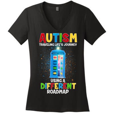 Autism Using a Different Road Map Women's V-Neck T-Shirt