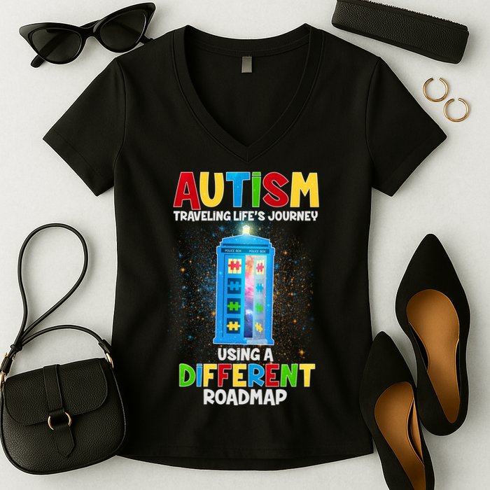 Autism Using a Different Road Map Women's V-Neck T-Shirt