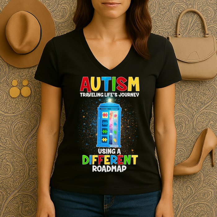 Autism Using a Different Road Map Women's V-Neck T-Shirt