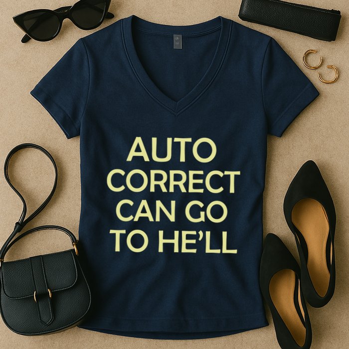 Auto Correct Can Go To He'll (Hell) Women's V-Neck T-Shirt
